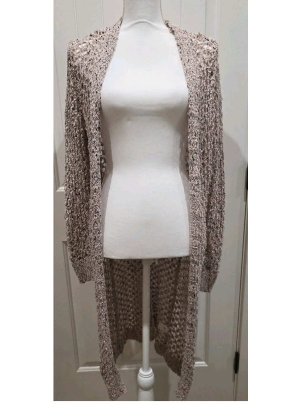 POL Open Knit Duster Cardigan Womens Sz S Marled Longline Boho Sweater NWOT